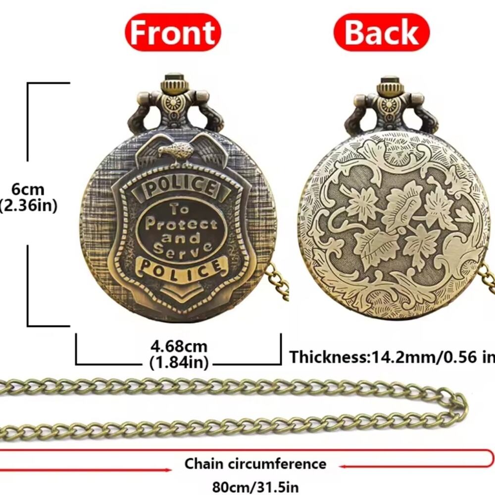 Police Badge Gold Pocket Watch Men's Valentine's Birthday Vintage Fashion Gift
